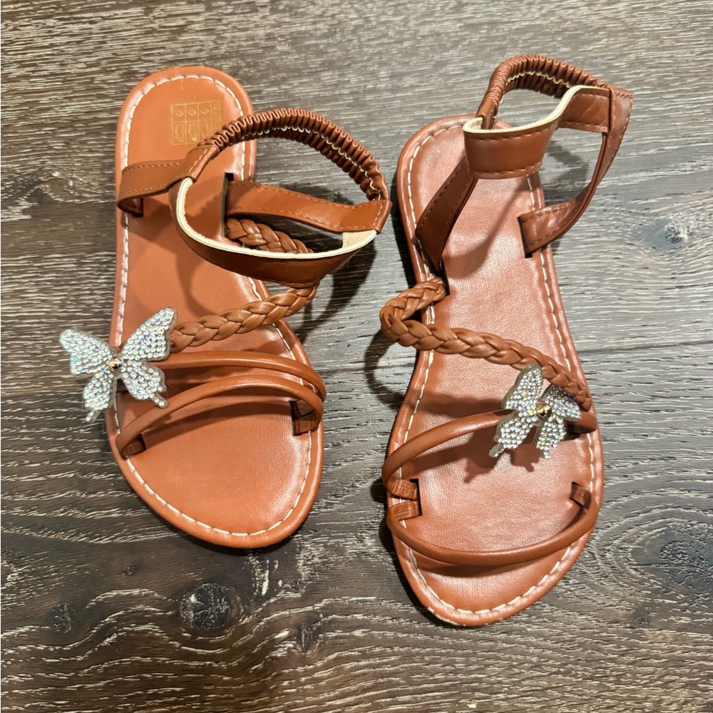 Girls' Brown Braided Butterfly Sandals